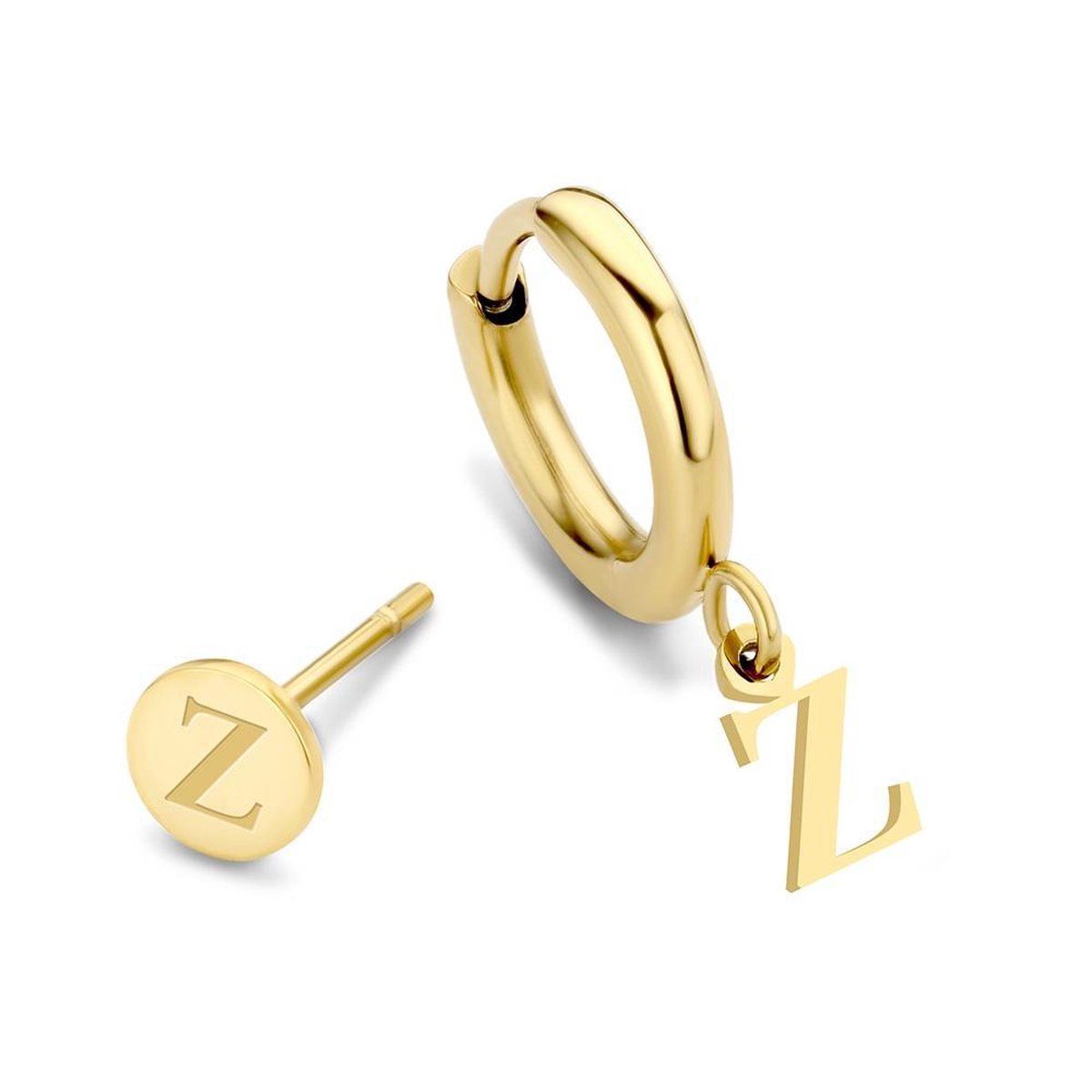 CO88 Collection Alphabet 8CE 70382 Stalen oorknop en oorring - letter Z - 6 mm and 12mm - Goudkleurig