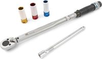 Merkloos / Sans marque AOK 5 Delige 1/2" Professionele Momentsleutel 40-210 Nm Inclusief 3 Krachtdoppen en Verlengstuk