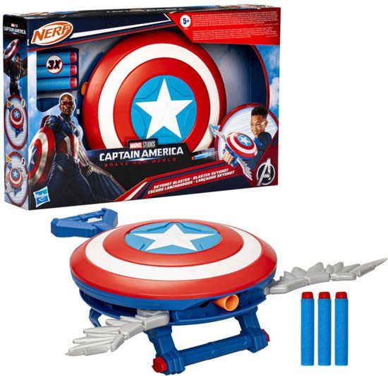 Hasbro Marvel Studios Captain America Brave New World NERF Skyshot-blaster, schild-rollenspelspeelgoed