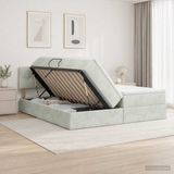 vidaXL LED-opbergbed met matras, lichtgrijs, 180 x 200 cm, fluweel