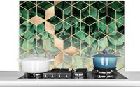 KitchenYeah Keuken Spatscherm - Bladeren Goud Patroon - 100x65 cm - Aluminium