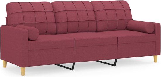 vidaXL Driezitsbank met sierkussens 180 cm stof wijnrood