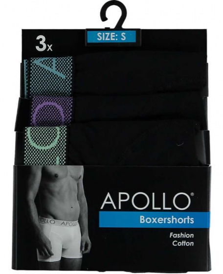 Apollo boxershort heren katoen zwart 3 stuks