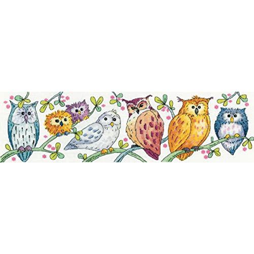 Heritage Crafts Heritage KCOP1575-E Cross Stitch Kit "Owls on Parade" 37.5 x 10.5 cm