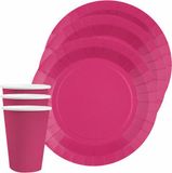 Santex feest/verjaardag servies set - 10x bordjes en bekertjes - fuchsia roze - karton