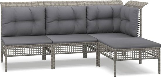 vidaXL 4-delige Loungeset met kussens poly rattan grijs