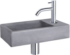 Differnz Fonteinset Force Rechthoek 40x22x8cm Beton Donkergrijs Gebogen Toiletkraan Clickwaste Sifon Chroom