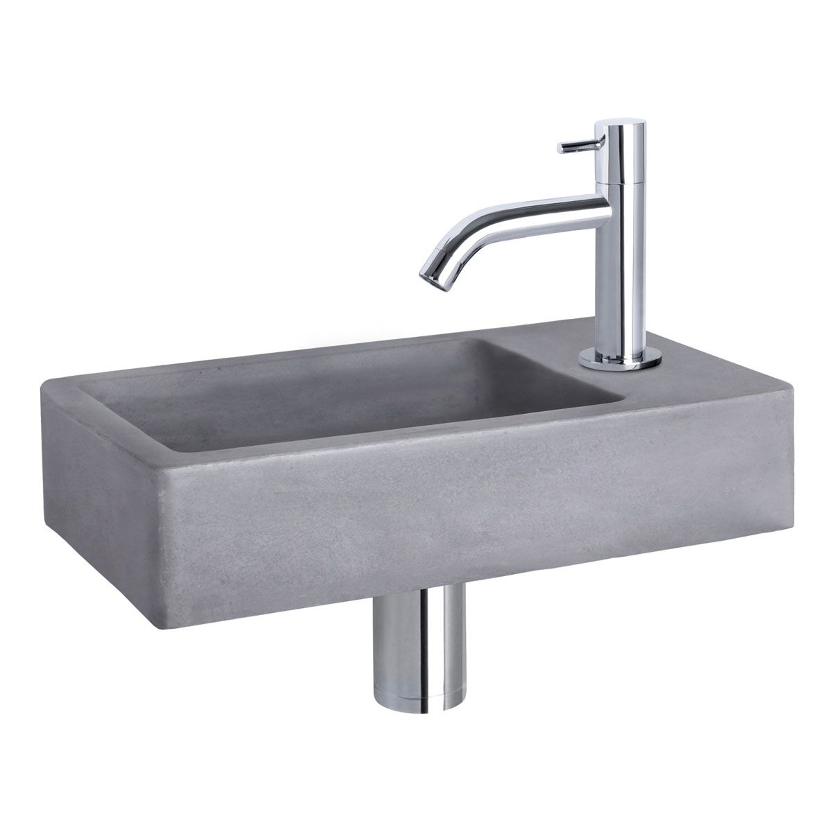 Differnz Fonteinset Force Rechthoek 40x22x8cm Beton Donkergrijs Gebogen Toiletkraan Clickwaste Sifon Chroom