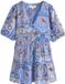 Next - Dames - Gelaagde mini-jurk met linnen, met korte mouwen en knoopsluiting - Blauw