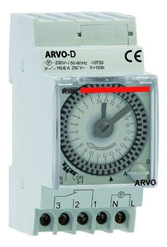 Vemer SPA Vemer VP882500 elektromechanische timer Arvo-D Giornaliero Din, grijs