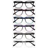 OPULIZE LEO Leesbril - 6-Pack - Groot Rechthoekig Montuur - Zwart, Bruin, Blauw, Paars, Grijs, Transparant - Heren Dames - Veerscharnieren - RRRRRR55-12357C - +1.50