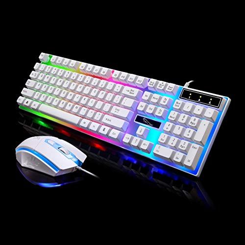 ZAORUN G21 - Bedraad gaming toetsenbord met kleurrijke achtergrondverlichting en optische muis - Wit