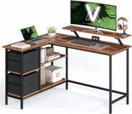 Vasagle bureau en coin, 135 x 105 cm, avec support moniteur, bureau d'angle, marron vintage