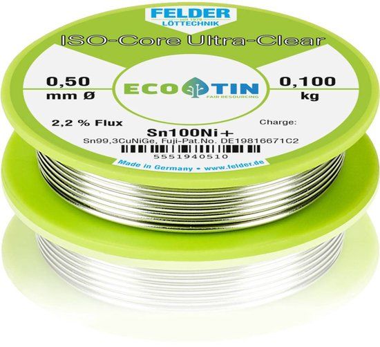 Felder ISO-Core Ultra-Clear Sn100Ni+ Soldeertin, loodvrij Spoel Sn99,3CuNiG 0.100 kg 0.5 mm