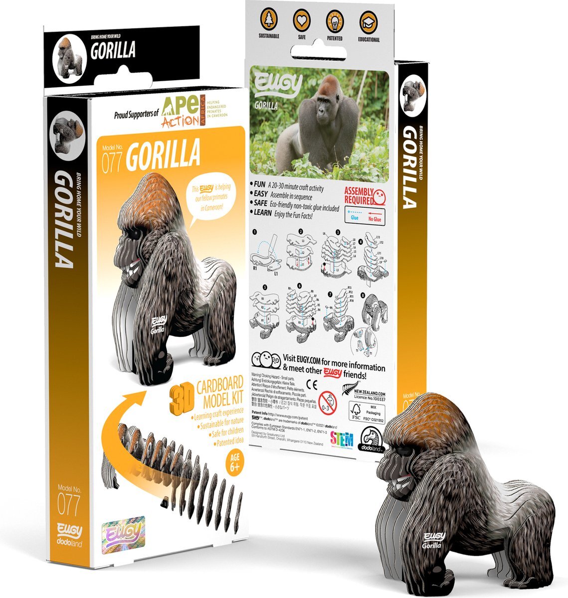 Eugy 3D Model: WILD DIER / GORILLA 6x4,4x6,5cm, in karton, in box, 6+