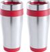 Makito Western Europe Warmhoudbeker/thermos isoleer koffiebeker/mok - 2x - RVS - zilver/rood - 450 ml - Reisbeker