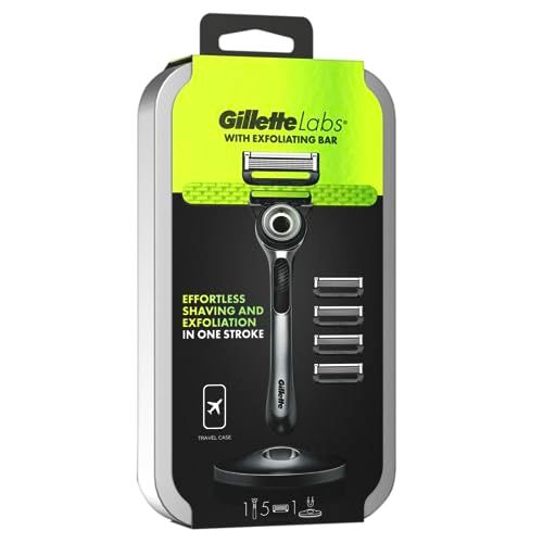 GilletteLabs With Exfoliating Bar, 1 Handle - 5 Refill Blades, Travel Case and Holder 6x5 pieces