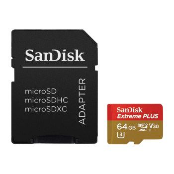 Sandisk Extreme+ MicroSDHC 64GB Class 10 UHS-I met SD-adapter