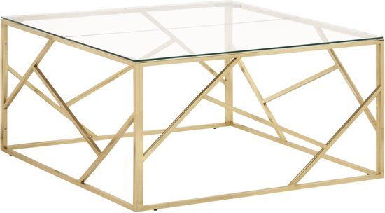 VidaXL Salontafel Roestvrijstaal en Gehard Glas Goudkleurig