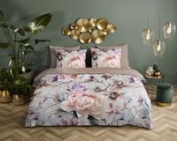 Descanso Dekbedovertrek Bloemen Lits Jumeaux 240x200/220 cm Grijs Katoen Satijn