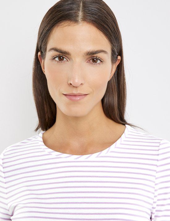 GERRY WEBER Women's Striped Long Sleeve T-Shirt - Lila/Pink/Ecru/Weiss - Size 34