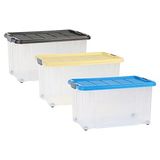 axentia Opbergdoos met wieltjes en deksel, stapelbox van kunststof 55 liter, Eurobox transparant, afmetingen: ca. 60 x 40 x 34 cm, antraciet, blauw of geel - kleur niet selecteerbaar