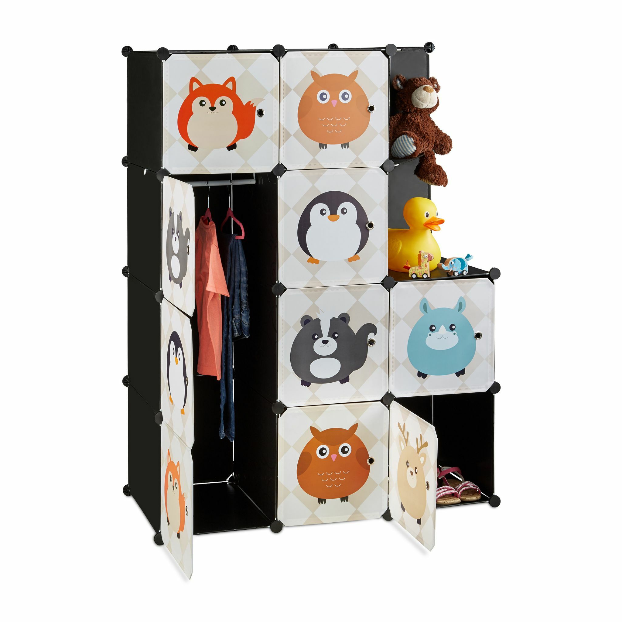 Relaxdays Kinderkast met Dier Motieven - Kinderkamer Kledingkast Kunststof Klikverbinding