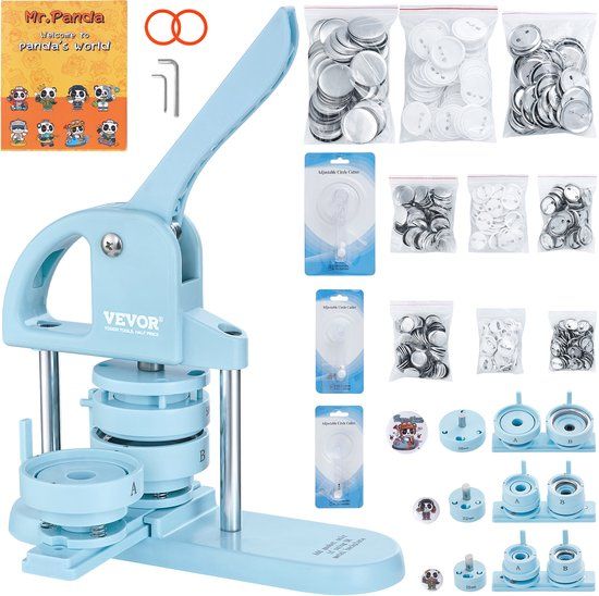VEVOR Buttonmaker Button Maker Machine, 25/32/58mm 3 In 1 Pinmaker, 300 Stuks Button Onderdelen, met Panda Magic Book, Bow Handle Punch Set voor Doe-Het-Zelf Cadeaus voor Kinderen