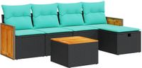 vidaXL 6-delige Loungeset met kussens, poly rattan, zwart
