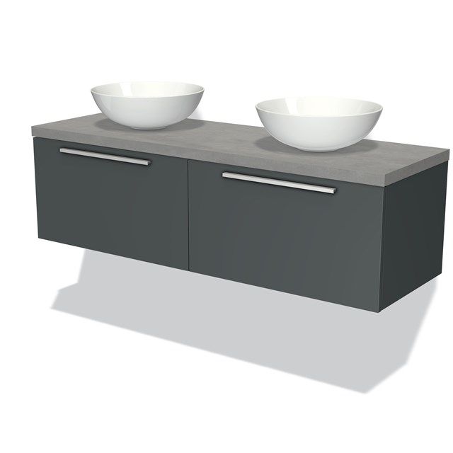 Maxaro Badkamermeubel Modulo Plato 140cm Donkergrijs 2 Lades Lichtgrijs Beton
