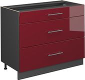 Vicco Keukenonderkast Fame-Line, Bordeauxrode hoogglans/Antraciet, 100 cm zonder werkblad