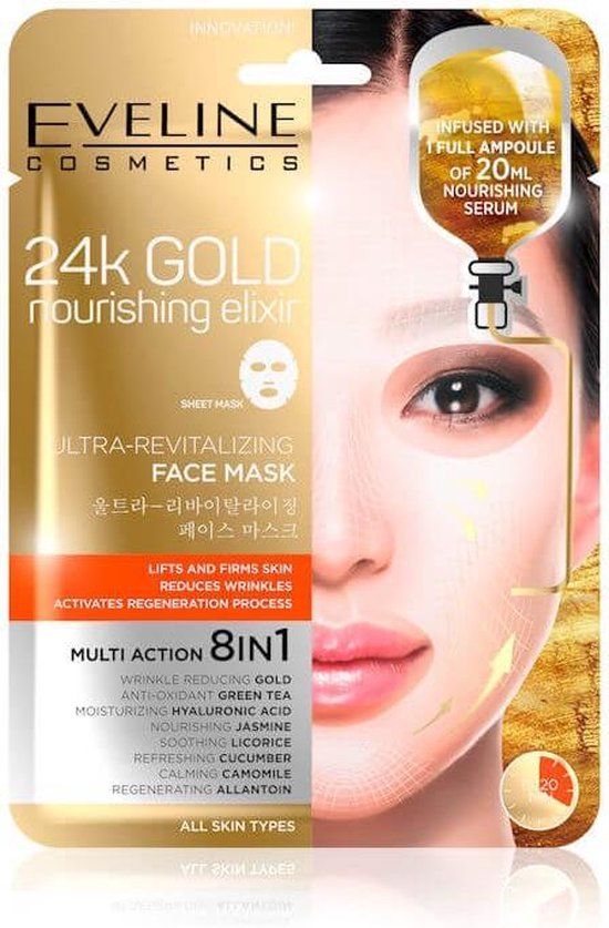 Eveline Cosmetics 24k Gold Ultra Revitalizing Multi Action 8 in 1 Face Sheet Mask