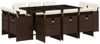 vidaXL 11-delige tuinset met kussens, polyrattan, bruin