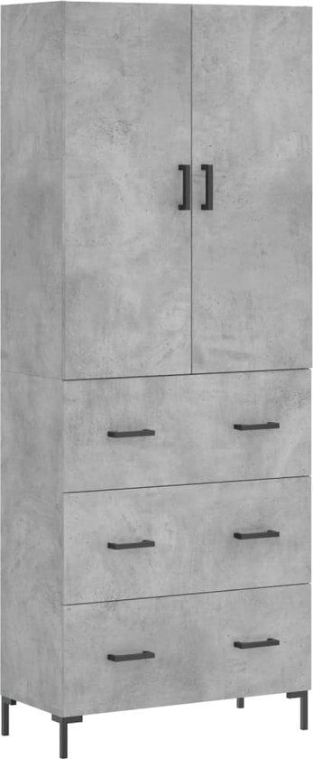 vidaXL Hoge kast bewerkt hout betongrijs 69,5x34x180 cm