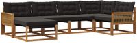 vidaXL Hoek loungeset 6-delig Naturel en Zwart Massief Acacia Hout