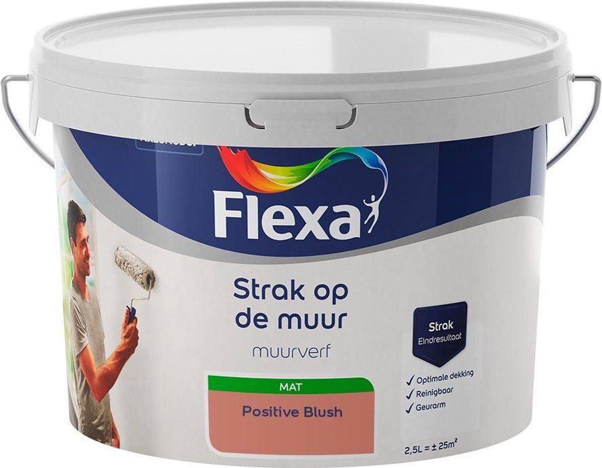 FLEXA Strak op de Muur Muurverf - Mat - Mengkleuren Collectie - Positive Blush - 2,5 liter