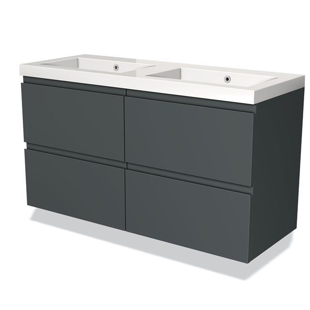 Maxaro Badkamermeubel 120cm Modulo Donkergrijs 4 Lades Greeploos Wastafel Mineraalmarmer