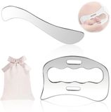 Trankielo® - Premium Gua Sha-schraper van roestvrij staal – Set van twee multifunctionele massagegereedschappen voor spierontspanning en doorbloedingsverbetering – Inclusief stijlvolle opbergtas
