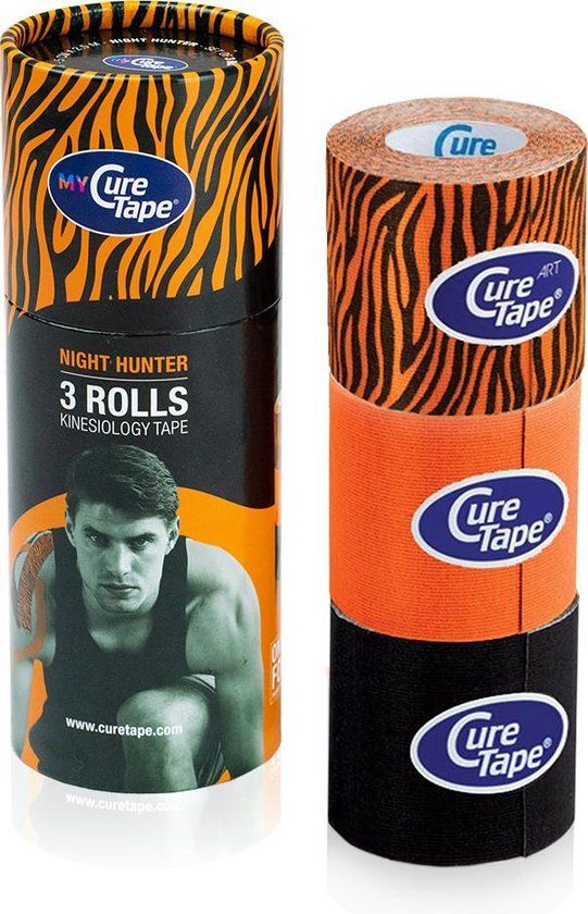 CureTape My CureTape® Night Hunter Kinesiotape - 3 Rollen 5cm x 2,5m - Zwart, Oranje en Tiger Print