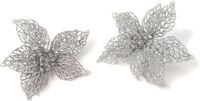 Inge-glas Inge's Christmas Decor Gmbh 2x stuks decoratie kerstster bloemen zilver glitter op clip 18 cm