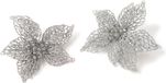 Inge-glas Inge's Christmas Decor Gmbh 2x stuks decoratie kerstster bloemen zilver glitter op clip 18 cm