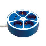 ROLINE 4-voudige stekkerdoos met schakelaar, rond, USB-oplader A+C, blauw, 3 m