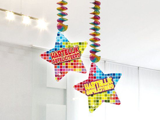 Folat Party Products Spiraalversiering Birthday Blocks Hartelijk Gefeliciteerd - 2 stuks