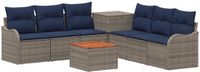 vidaXL Bankstel 2 zitplaatsen Grijs en Marineblauw Poly Rattan en Staal