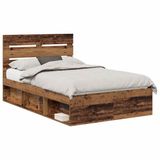 vidaXL Bedframe met hoofdeinde Oudhout 135 x 190 cm Massief grenenhout