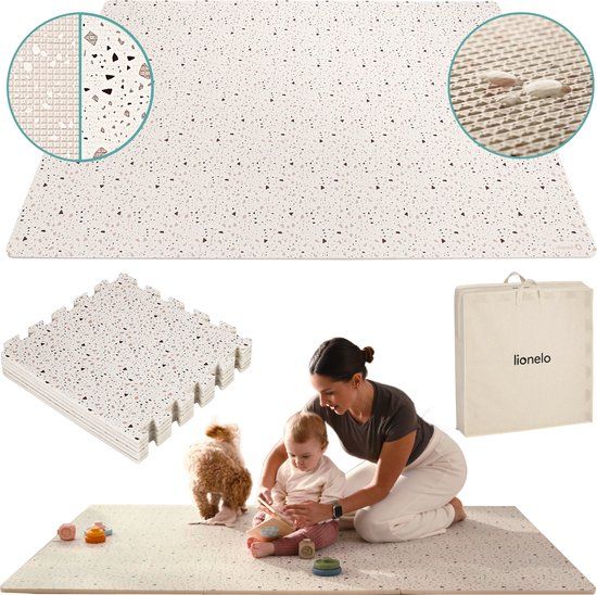 Lionelo Yoka Speelmat Baby - Premium Speelkleed Foam - Veilig & Zacht - Dubbelzijdig Vloerpuzzel - Opvouwbaar + Opbergtas - voor Binnen & Buiten - Speeltapijt - Baby Speelgoed - Beige
