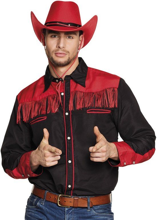 Boland Shirt Western Heren Zwart/rood Maat XL