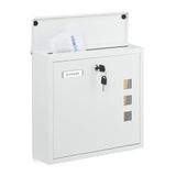 Relaxdays brievenbus met slot, ijzer, 4 sleutels, wandbrievenbus met naamplaatje, 33 x 35 x 12 cm, wit