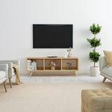 Sapphire Tv-standaard, 120 cm breed, 48,2 cm hoog, 29,6 cm diep, 100% melamine gecoate particle board, 18 mm dik, stijlvol design met meerdere planken