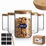 Omgoods - Set de 6 bocaux de stockage en verre - 0,50 L avec couvercle en bambou
